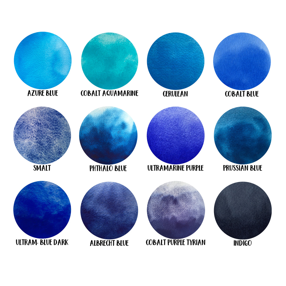 Blue Set - 12 Color Set - Smalt, Phtalo, Ultramarine, Cerulean
